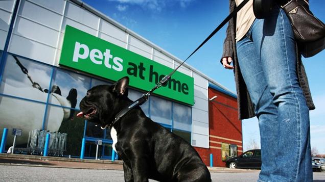 Dog and owner in front of a Pets at Home store