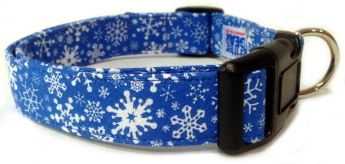 CritterGear’s Adjustable Dog Collar in Christmas Blue Snow Flakes