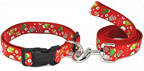 Moonpet Christmas Day Premium Nylon Dog Collar and Leash Lead Set