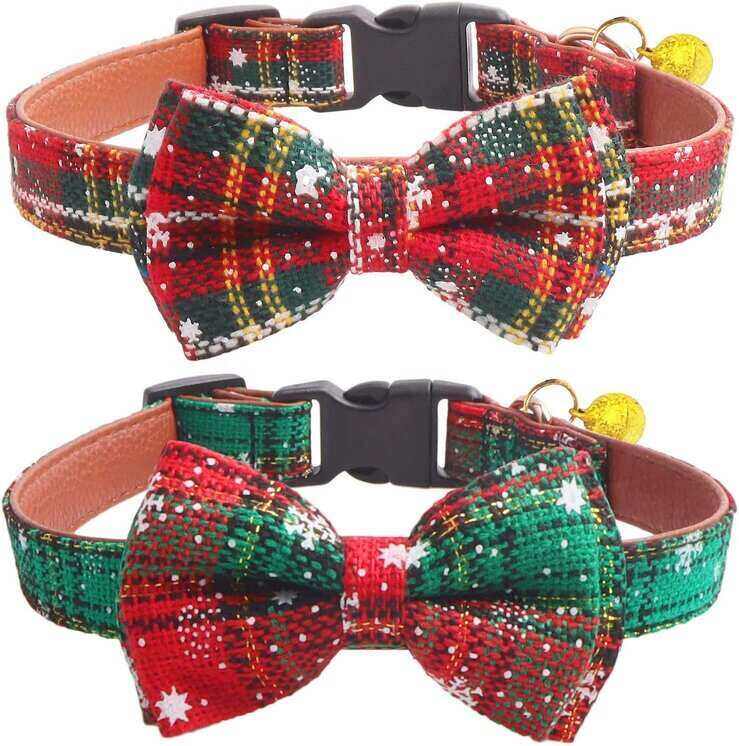 Kudes 2-Pc Set Christmas Snowflake Dog Collar with Bow Tie and Bells