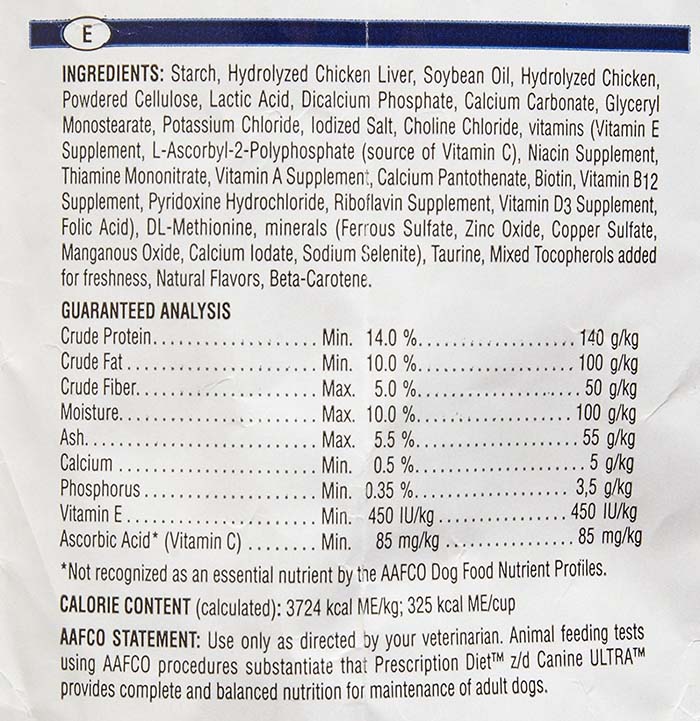 Hydrolyzed protein as found in the ingredients list of a dog food brand