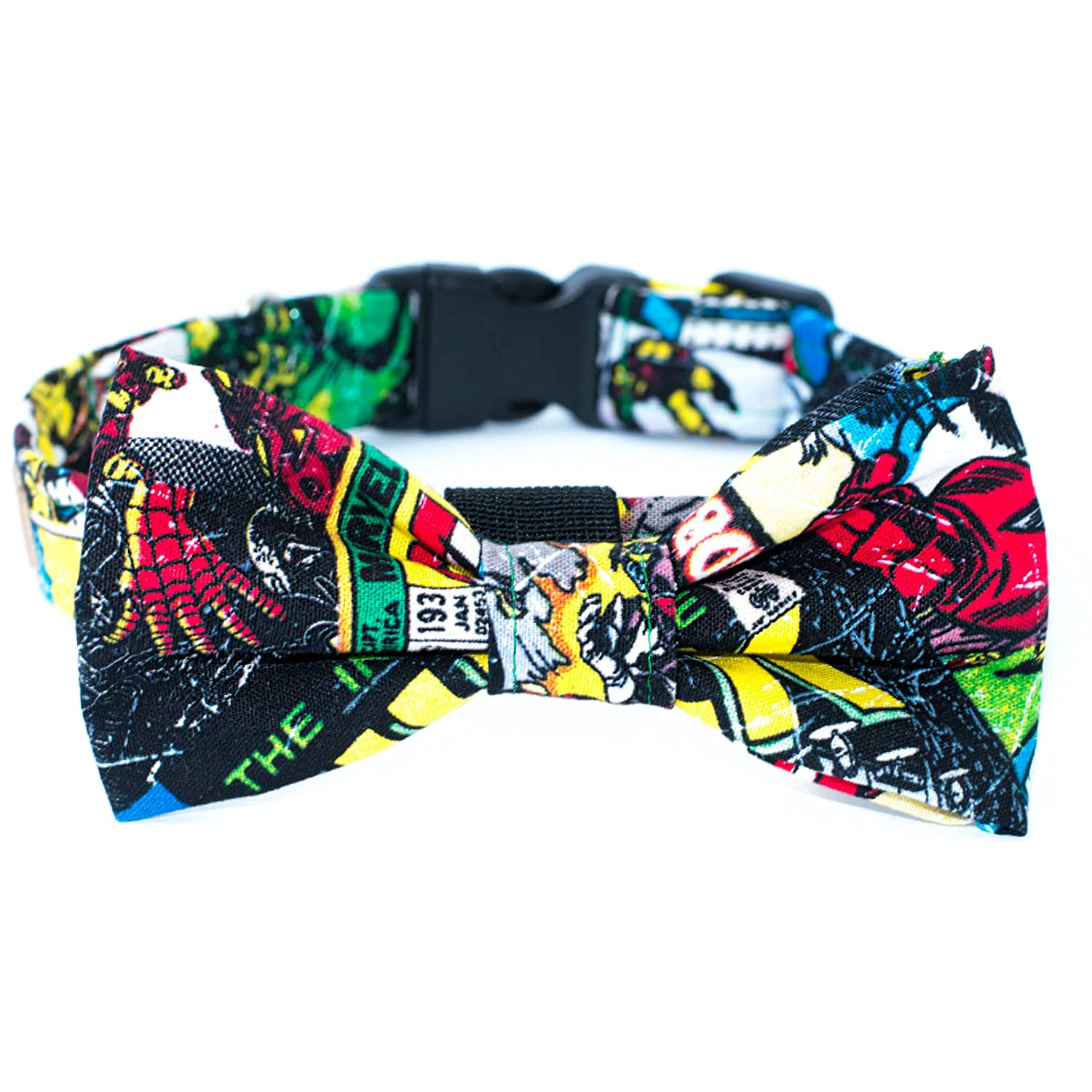 Boy Dog Collar with Bow Tie Comic Superheroes