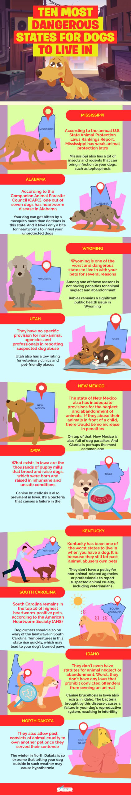 Ten Most Dangerous States For Dogs To Live In infographics