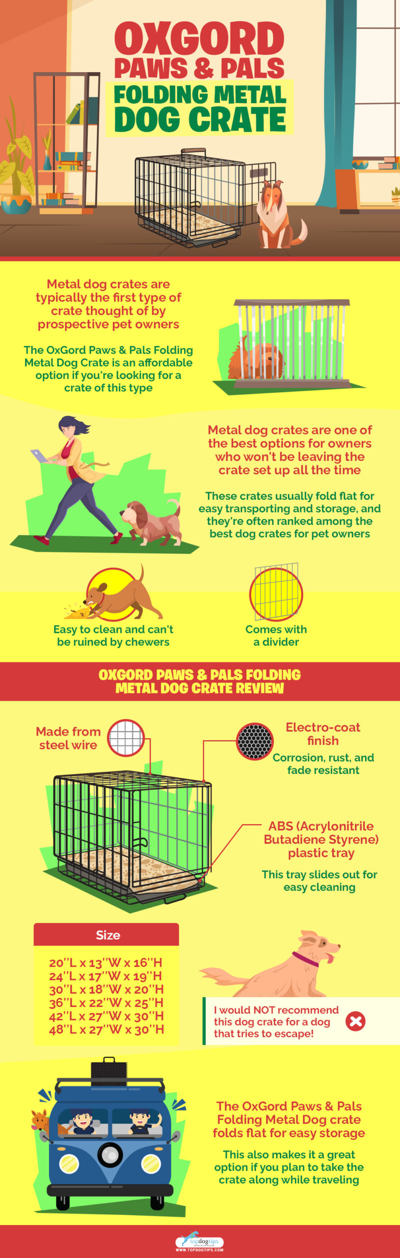 OxGord Paws & Pals Folding Metal Dog Crate infographics