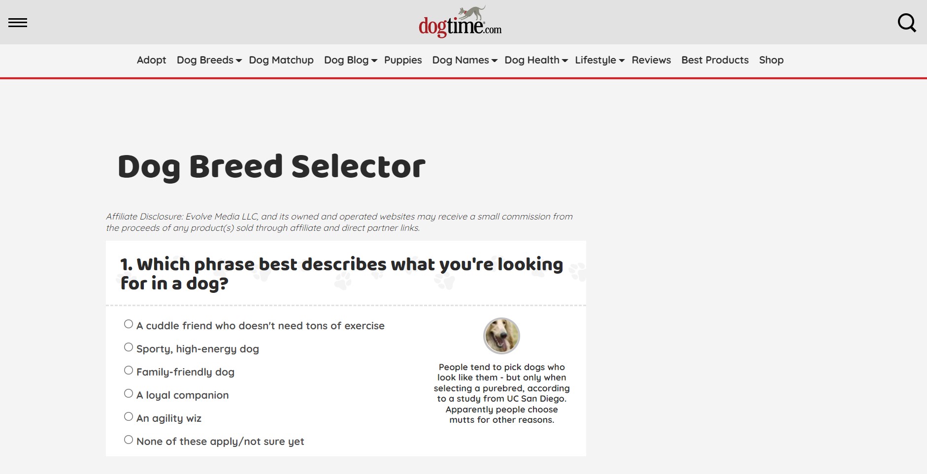 DogTime Dog Breed Selector Quiz