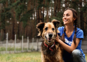 Mixed-breed-dog-for-adoption-with-shelter-volunteer