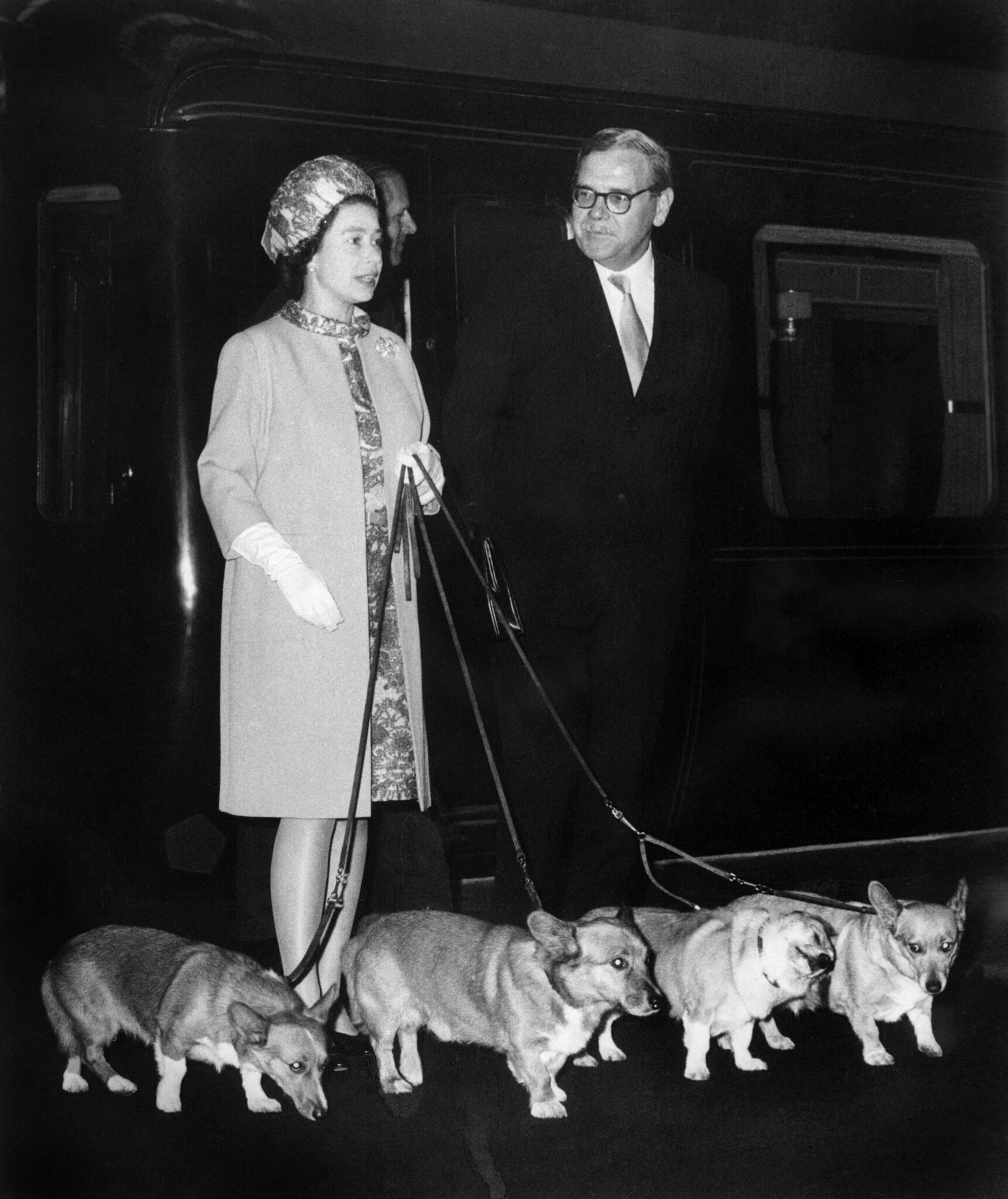 Queen Elizabeth with four of her corgis in London in 1969