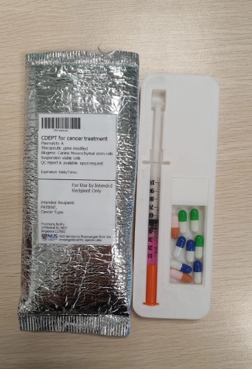 A syringe of the modified stem cells developed by the NUS Medicine scientists