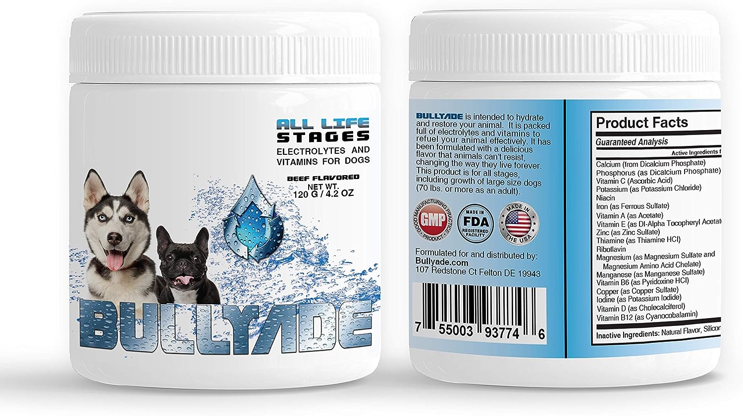 Electrolytes and Vitamins for dogs powder formula from Bullyade