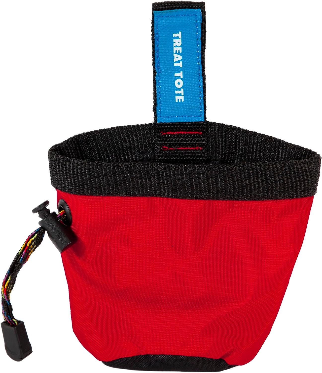 A red and black dog treat bag from the Treat Tote