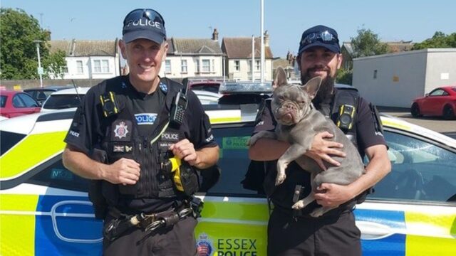 PC Harkness (Left), PC Raven (right) from the Rural Engagement Team found missing dog Pearl Image By: ESSEX POLICE